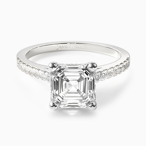 14K White Gold Petite Pavé Cathedral Engagement Ring