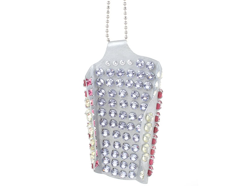 Everett Hoffman, color field fold (Necklace), 2022, vintage rhinestones, zinc, stainless steel, 6 x 3 x 1 ¼ inches (152 x 76 x 32 mm), photo courtesy of the artist