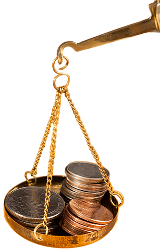 Close-up of a traditional balance scale with copper pennies and silver coins on a golden background, symbolizing the weight and value of currency.