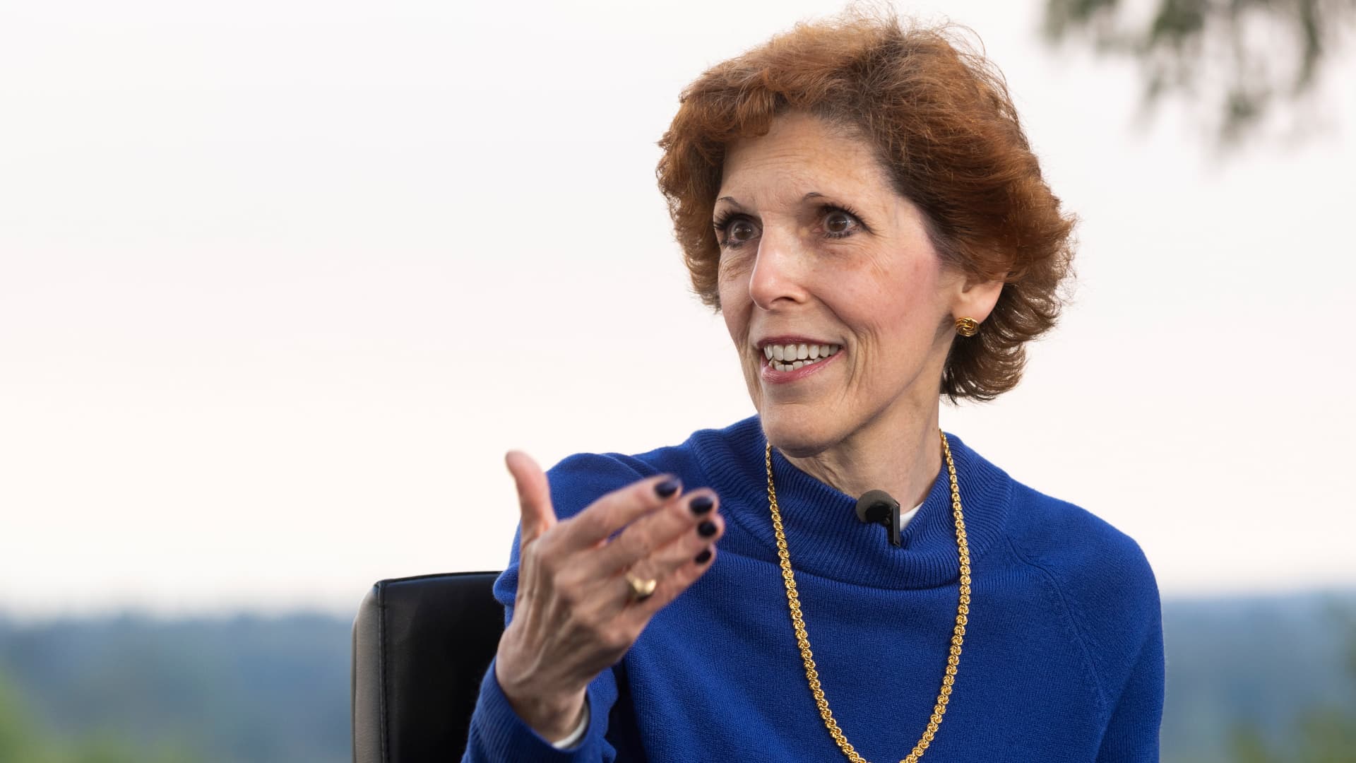 Loretta Mester, former president and chief executive officer of the Federal Reserve Bank of Cleveland, during a Bloomberg Television interview at the Kansas City Federal Reserve's Jackson Hole Economic Policy Symposium in Moran, Wyoming, US, on Friday, Aug. 23, 2024. 